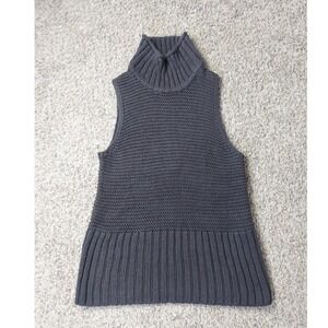 Gap Sleeveless Turtleneck Sweater S Gray Womens Casual Ribbed Hem Knit Top